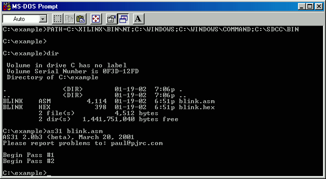 Screen Shot, AS31 in MSDOS window